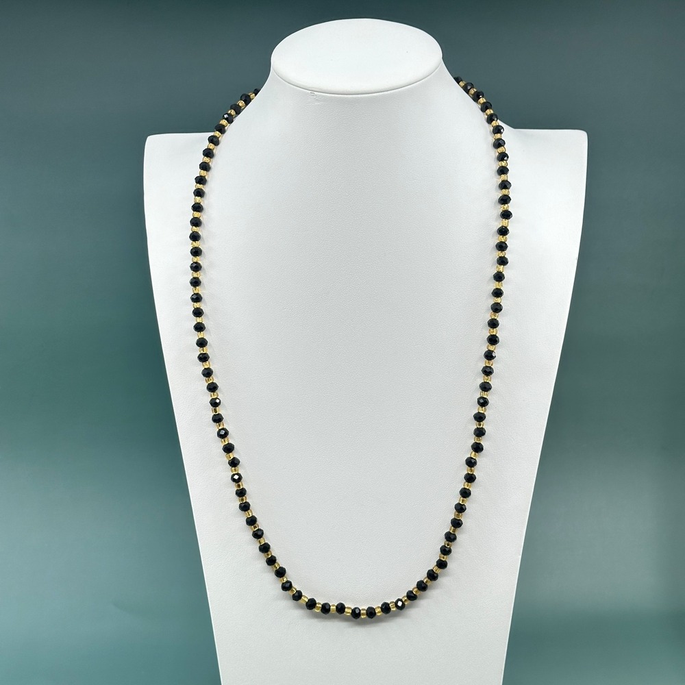 Black Gold Tone Faceted Beaded Long Necklace Gothic Layering Statement Jewelry